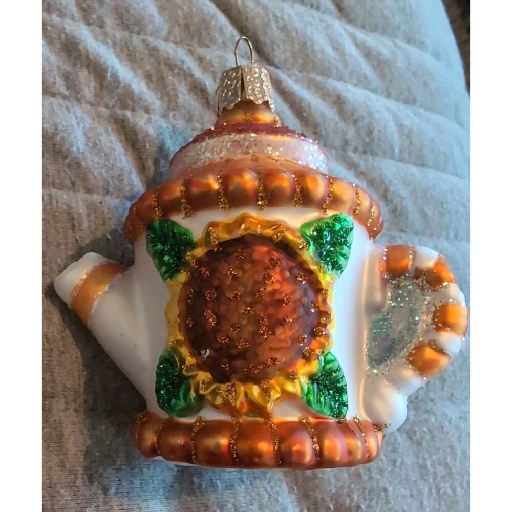 OWC Old World Christmas Glass Teapot w/ Sunflower Christmas Ornament